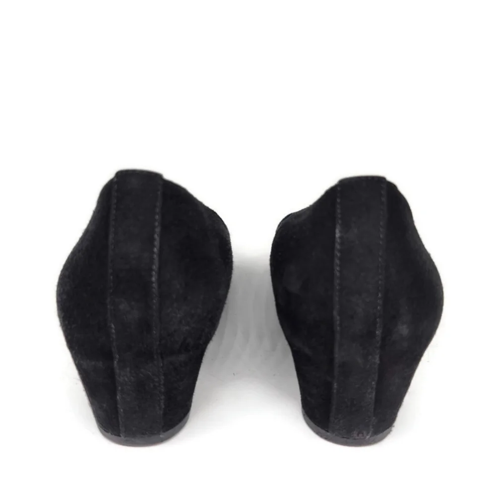 Eileen Fisher Neat Black Suede Round-Toe Low Block Heel Slip-On Pumps - Picture 9 of 14